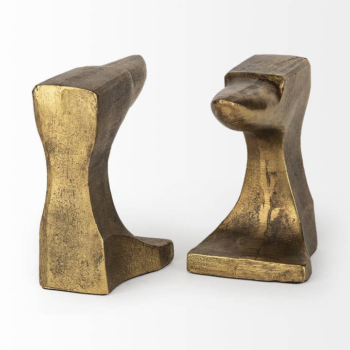 HomeRoots - Wholesale Bookend - Distressed Brushed Gold Anvil Bookends3