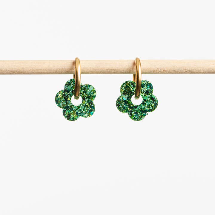 Les Nicolettes - Wholesale Hoop Earrings - Creoles Mini Flower Mix Green1