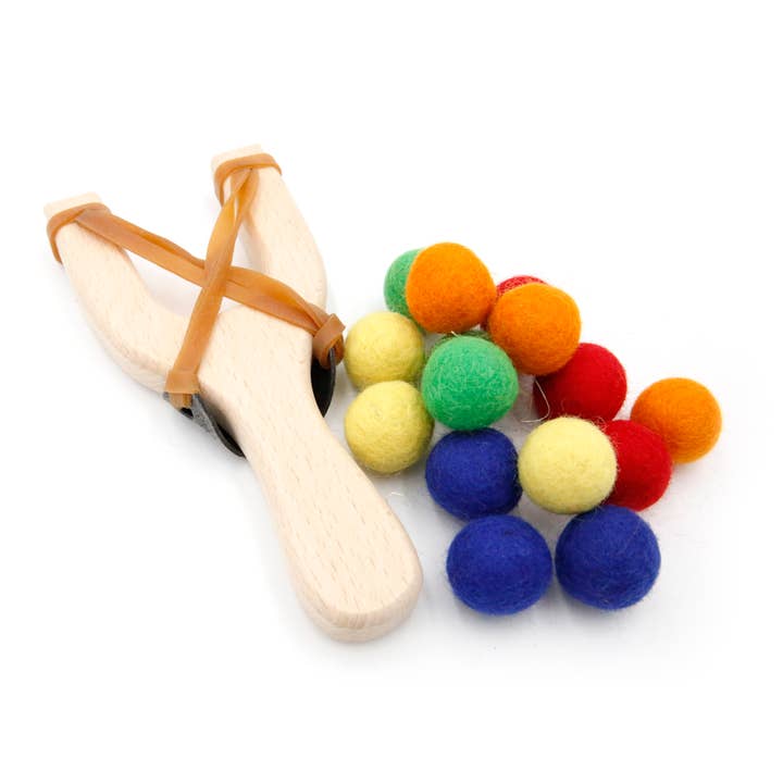 The Felt Pod - Venta al por mayor Tirachinas - Niños - Tirachinas de madera y 15 bolas de fieltro