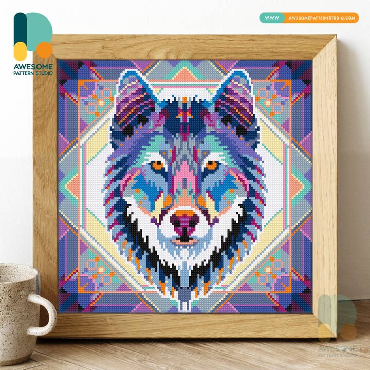 DS209-120x120 Mandala Wolf, Diamond Painting Kit for wholesale by Awesome Pattern Studio
