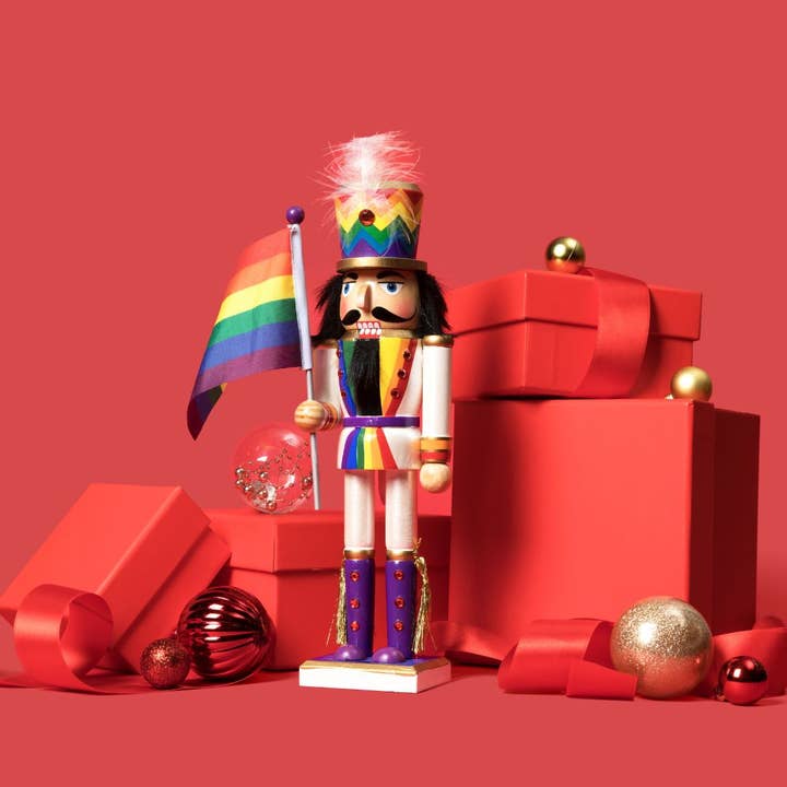 Nutcracker Ballet Gifts - Wholesale Holiday Nutcracker - 12” Pride Nutcracker Soldier with Rainbow Flag