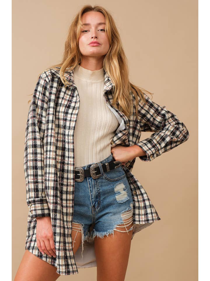 Blue B - Wholesale Shirt Jacket/Shacket - Women's - 34224J - Yarn Dyed Plaid Metallic Wool Blend Button Jacket