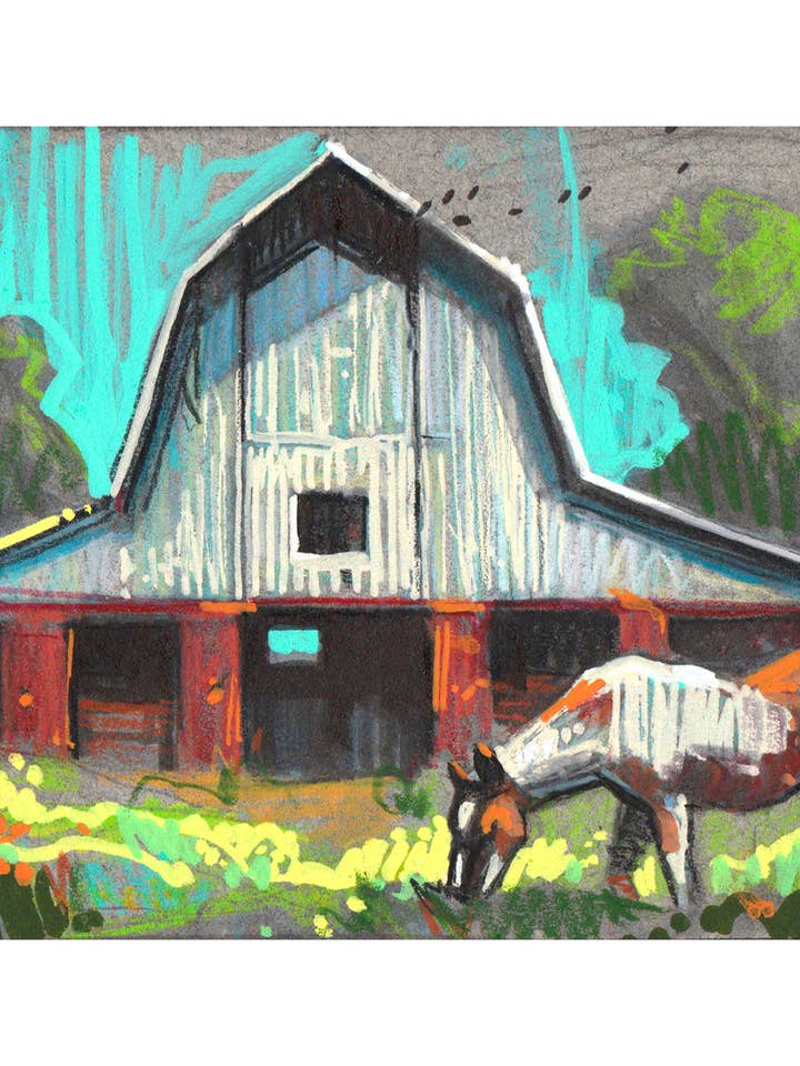 Horse barn, art print, barn, farm, rural, stable, palomino for wholesale by TIM LEE RABBIT RUN STUDIOS