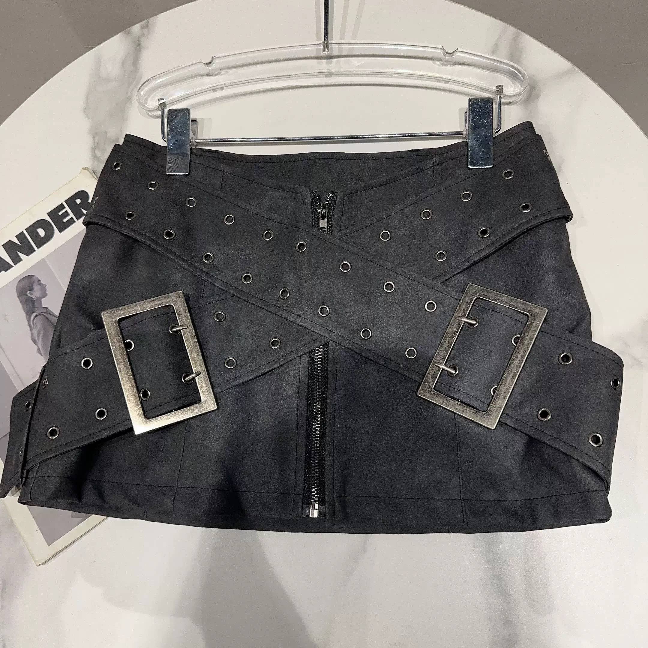 Productseeker - Vente Jupe – femme - Jupe Mini SK79Y PU avec Large Ceinture Croisée – Style Urbain5