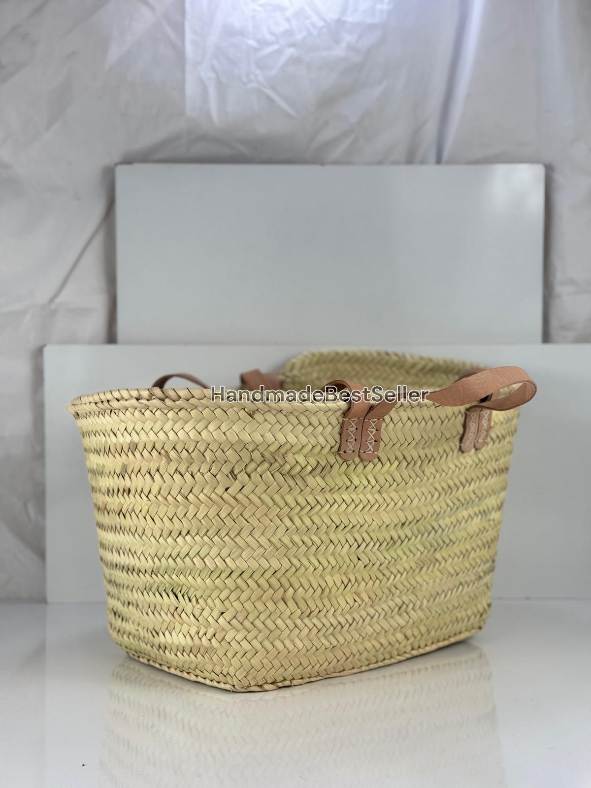 HandmadeBestSeller - Wholesale Basket - Handmade Square Straw Basket with Leather Handles5