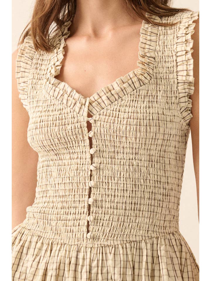 Promesa USA - Wholesale Dress - Women's - Check Plaid Smocked Ruffled Midi Dress
