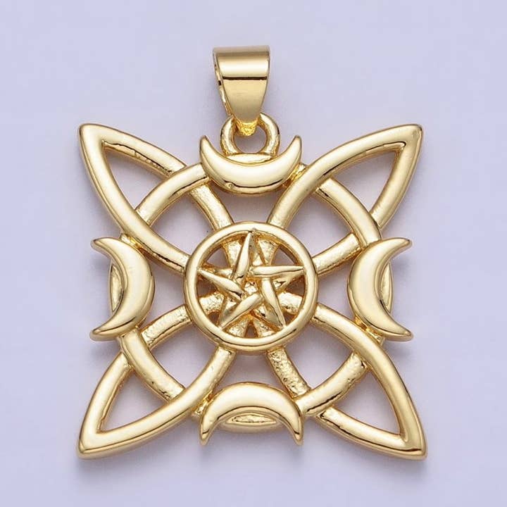 Gold Celtic Knot Charm Eternal Knot Charm, Celtic Irish Jewelry Moon Star Celestial Jewelry AA146 for wholesale by Aim Eternal
