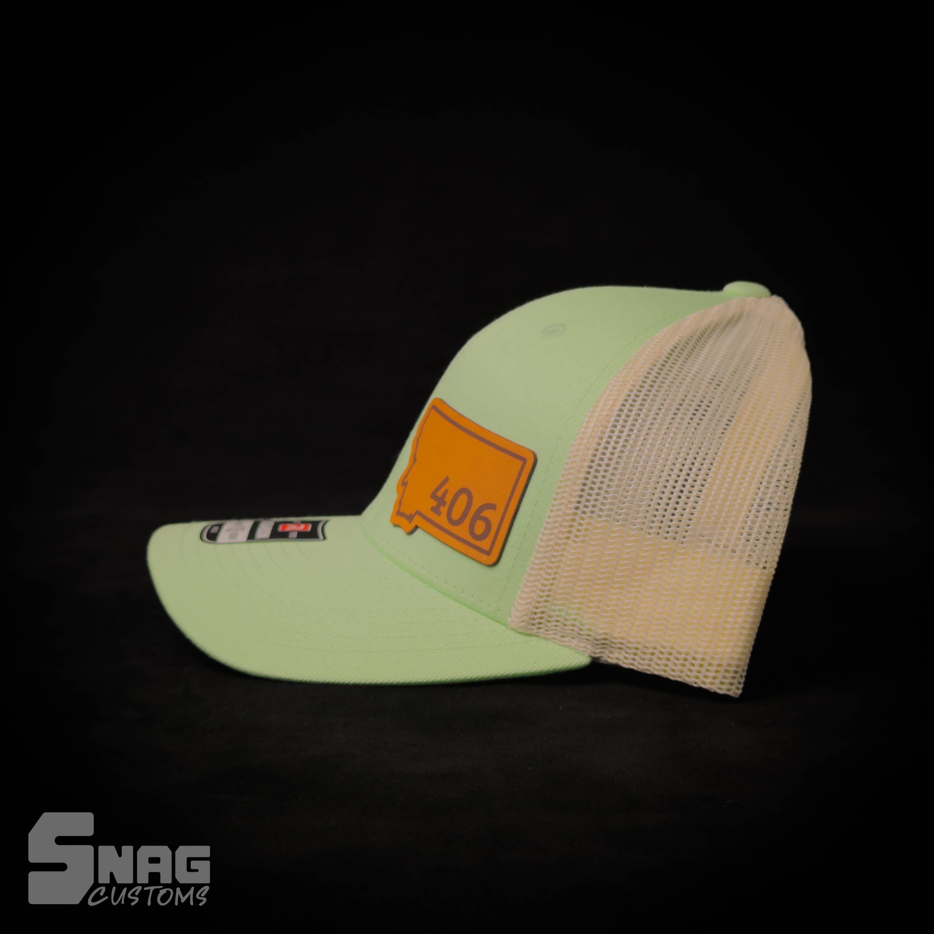 Snag Customs - Wholesale Trucker Hat - Unisex - Montana 406 State Outline Leather Patch Hat10