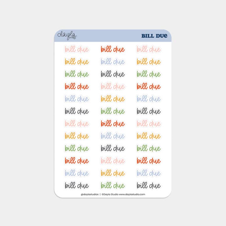"Bill Due" Word Stickers for wholesale by Dayla Studio