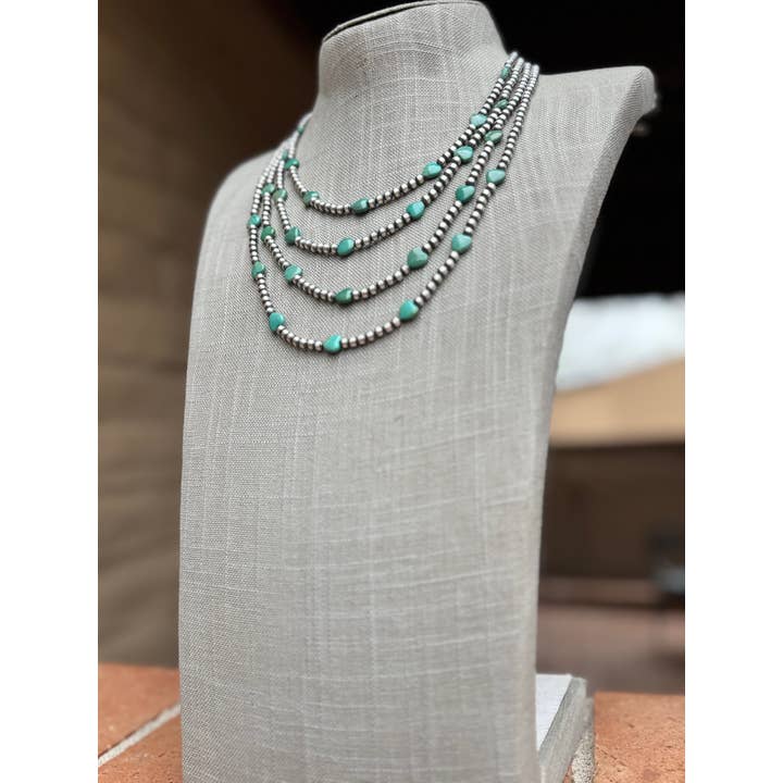 Nizhonitradersllc - Wholesale Beaded/Pearl Necklace - Handcrafted Kingman Turquoise & Sterling Silver Heart 4mm Beaded Necklace2