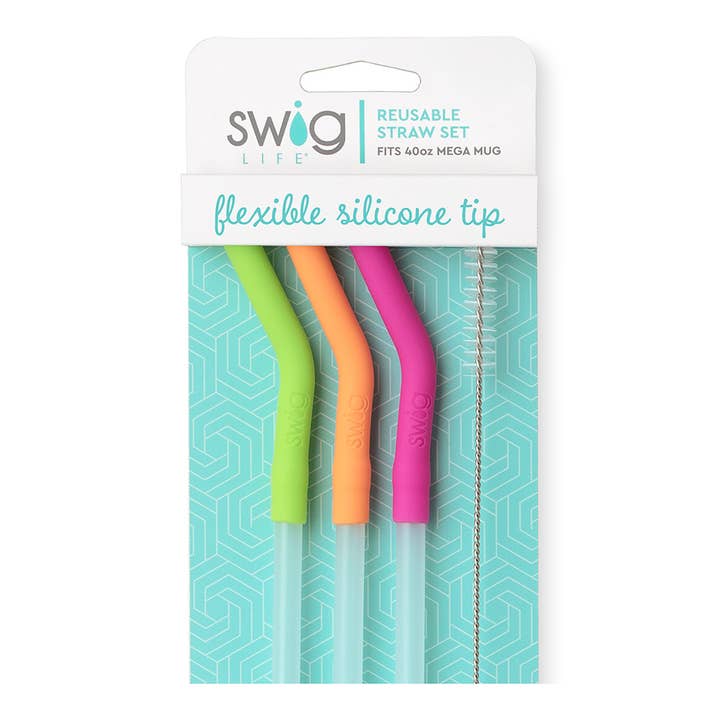 Neon Lime/Orange/Berry Reusable Straw Set (Mega Mugs) for wholesale by Swig Life