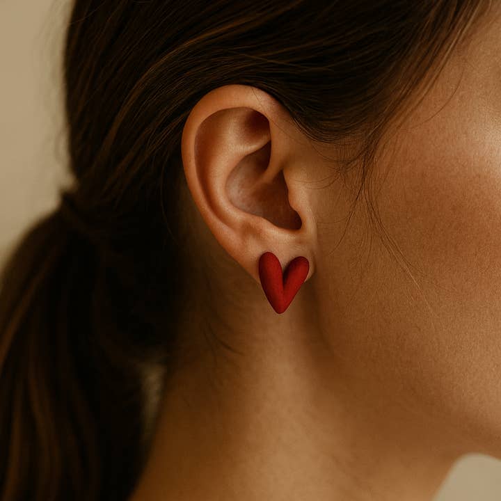 Red Vintage Heart Stud Earrings – Classic Charm with Retro Flair for wholesale by Lilac and Rose