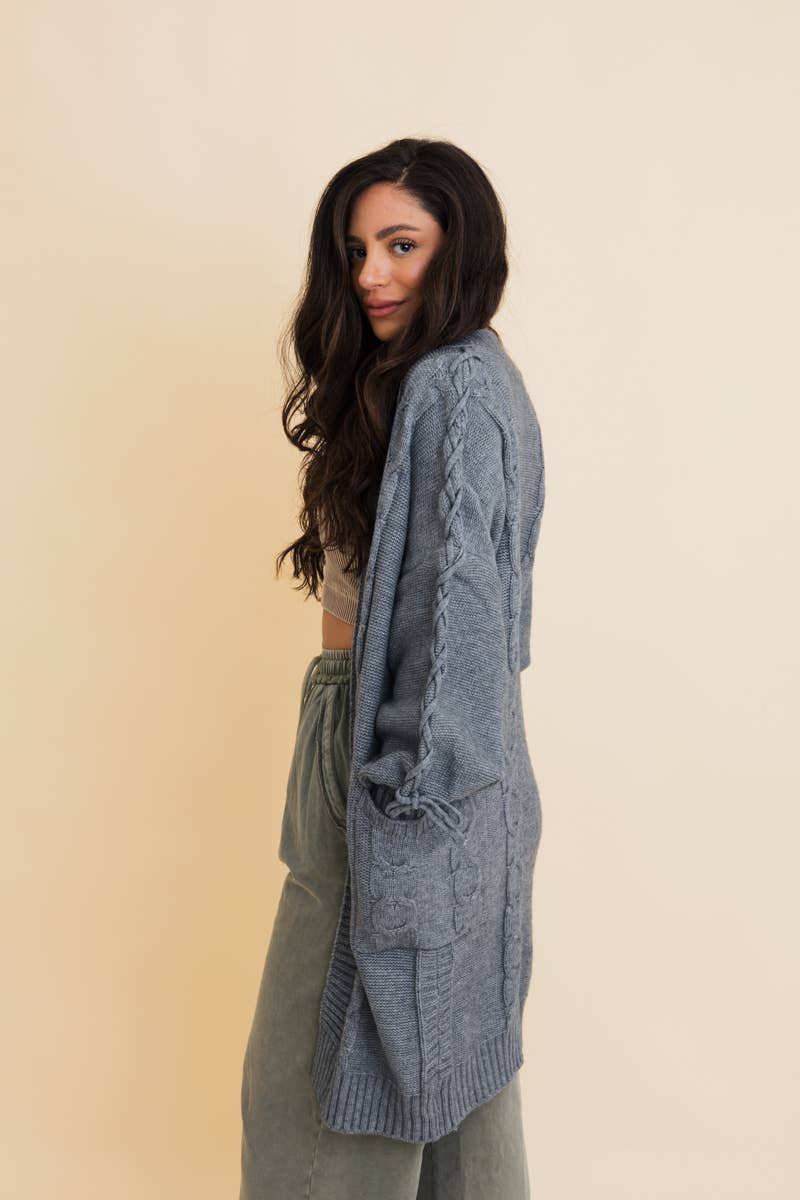 Leto Accessories - Wholesale Cardigan β Womenβs - Get Cozy Cable Knit Oversized Cardigan w/ Adjustable Sleeves