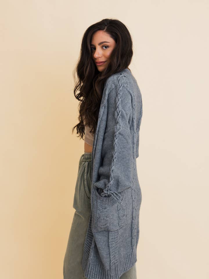 Leto Accessories - Wholesale Cardigan β Womenβs - Get Cozy Cable Knit Oversized Cardigan w/ Adjustable Sleeves0