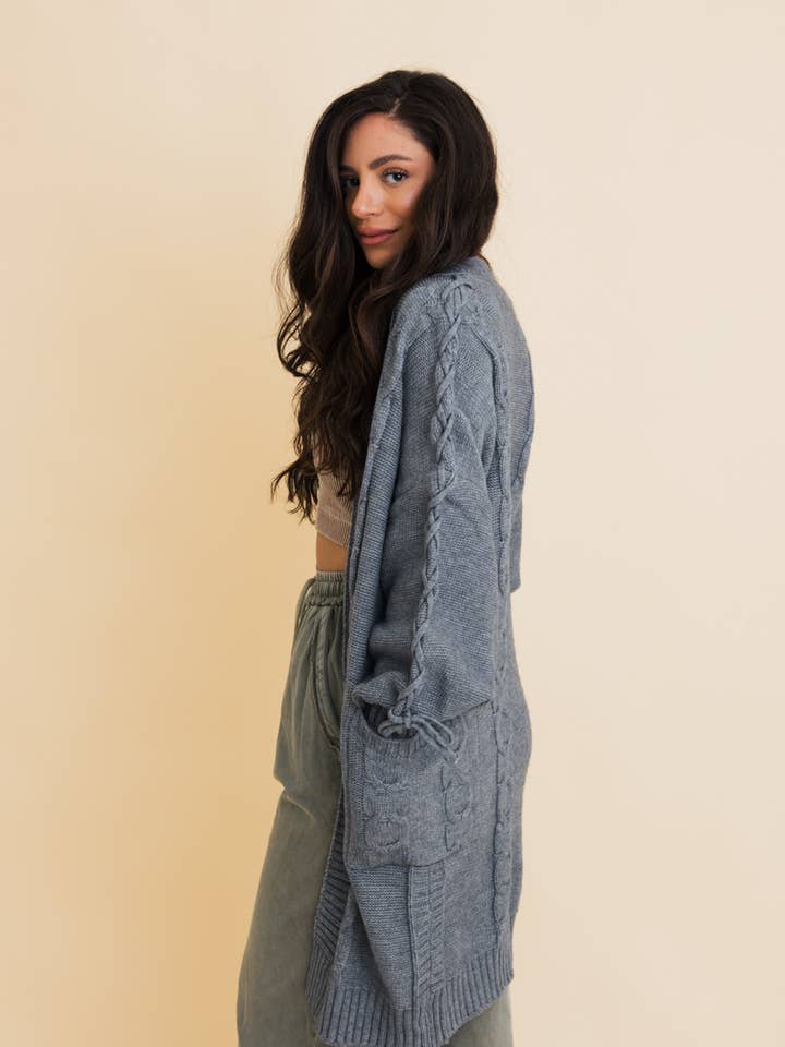 Leto Accessories - Wholesale Cardigan - Women's - Get Cozy Cable Knit Oversized Cardigan w/ Adjustable Sleeves