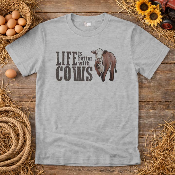 Barefoot Baby - Wholesale Screen Printed T-Shirt - Women's - "Life is better with cows" ADULT Country Farm Western Unisex2