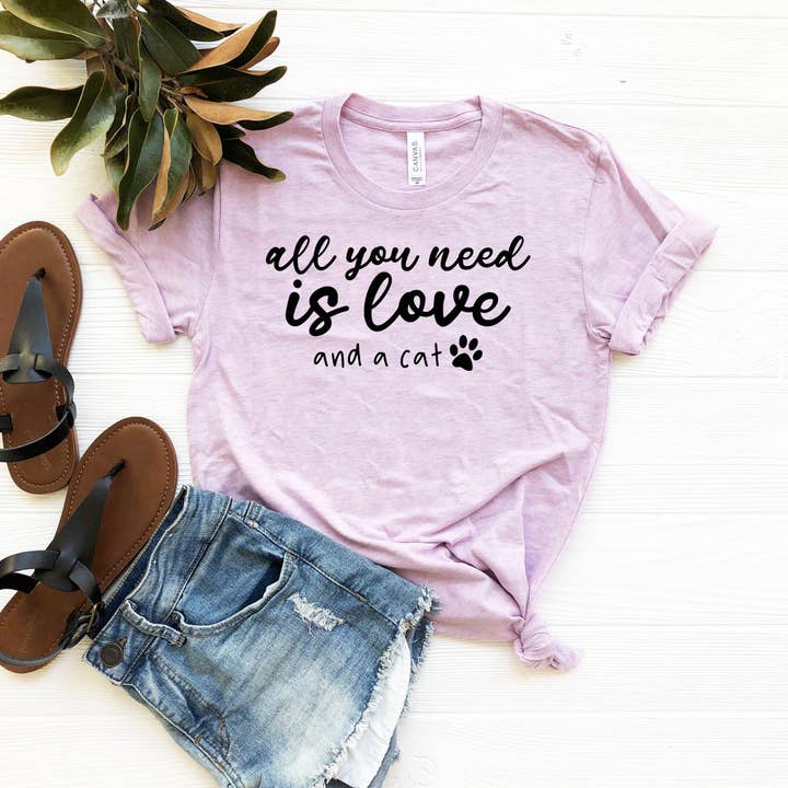 All You Need Is Love And A Cat T-Shirt for wholesale by Furr-Baby Gifts