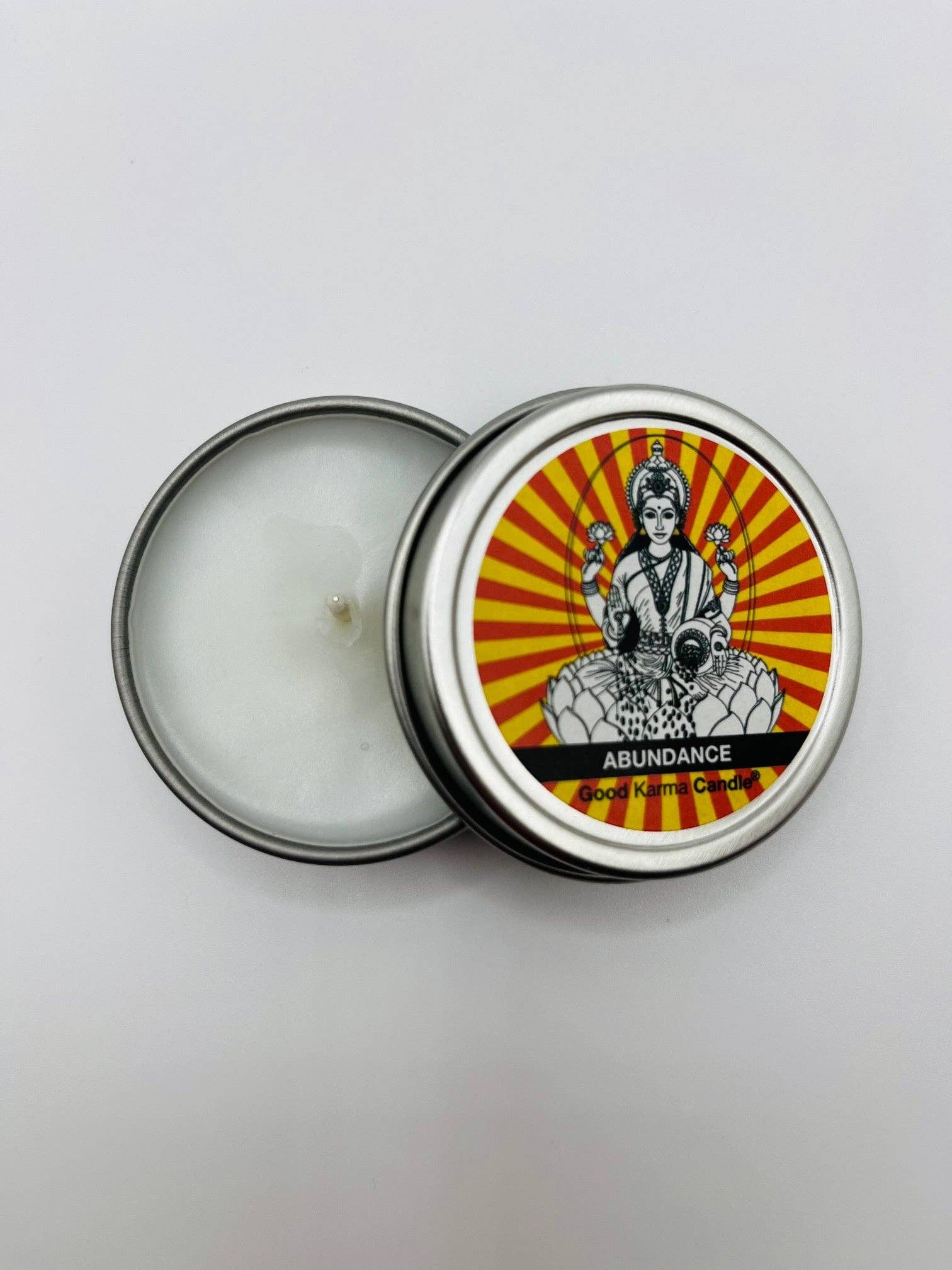 Zensual Candles- Good Karma Candles - Wholesale Travel Candles - Lakshmi (Indian Sandalwood & Jasmine Petals) Available in 1 oz ($4.95) and 4 oz ($8.95) sizes