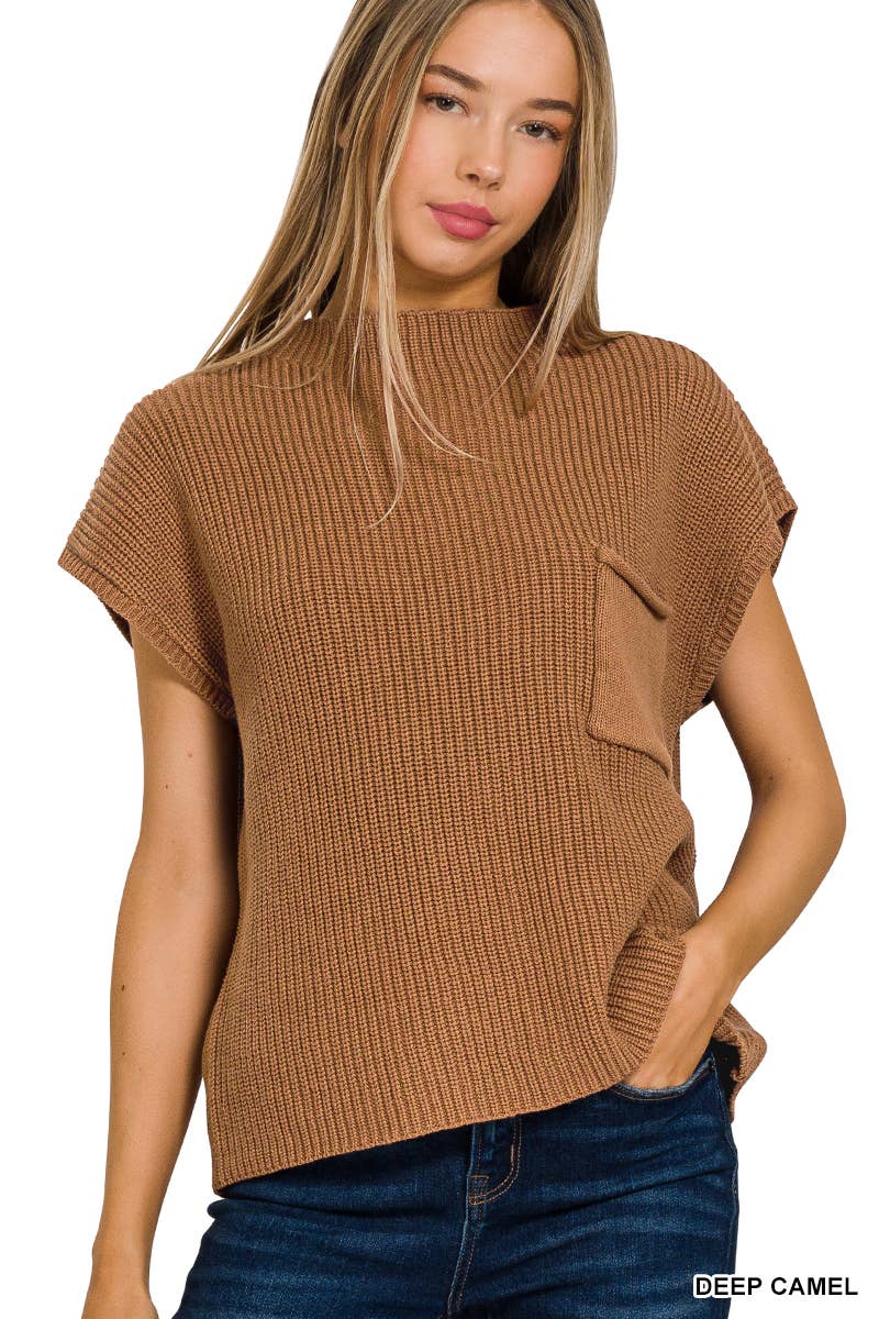 42POPS - Wholesale Knit Sweater - Women's -  Mock Neck Short Sleeve Sweater3