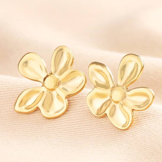 Stainless Steel Asymmetric Flower Stud Earrings in Gold for wholesale by Lisa Angel