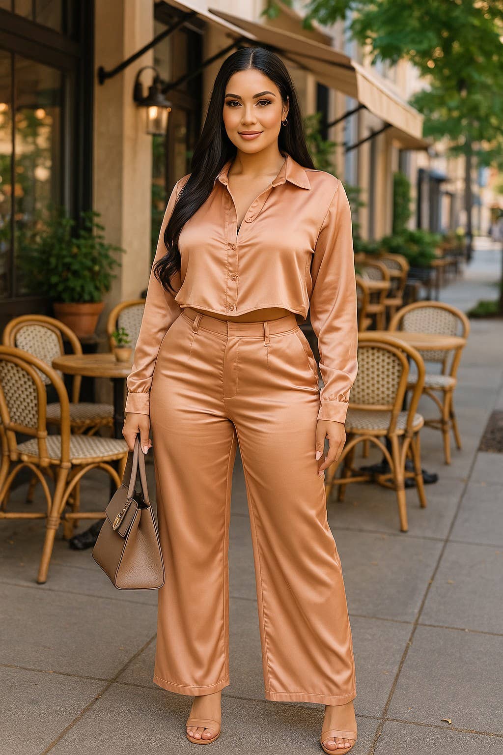 CAPSULLE – Großhandel Set aus Oberteil und Hose (NICHT Loungewear) – Damen – Set aus Satin mit Knopfleiste und ausgeschnittenem Rückendetail18