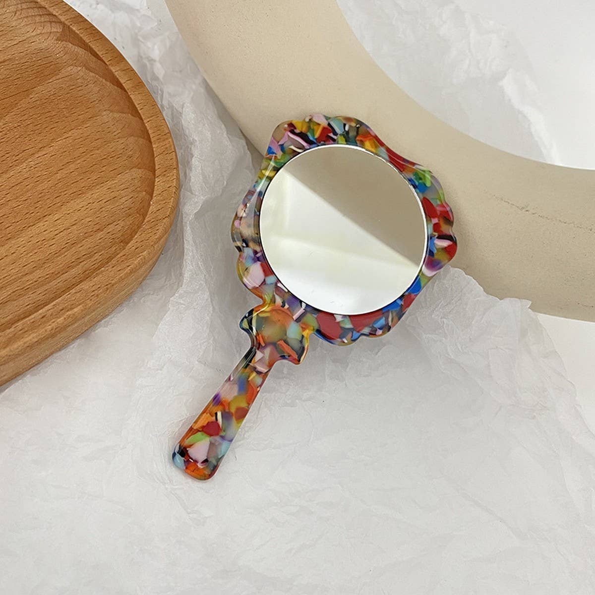 ACCITY - Wholesale Compact Mirror - Vintage Acetate Handheld Round Makeup Mirror_CWMM63991