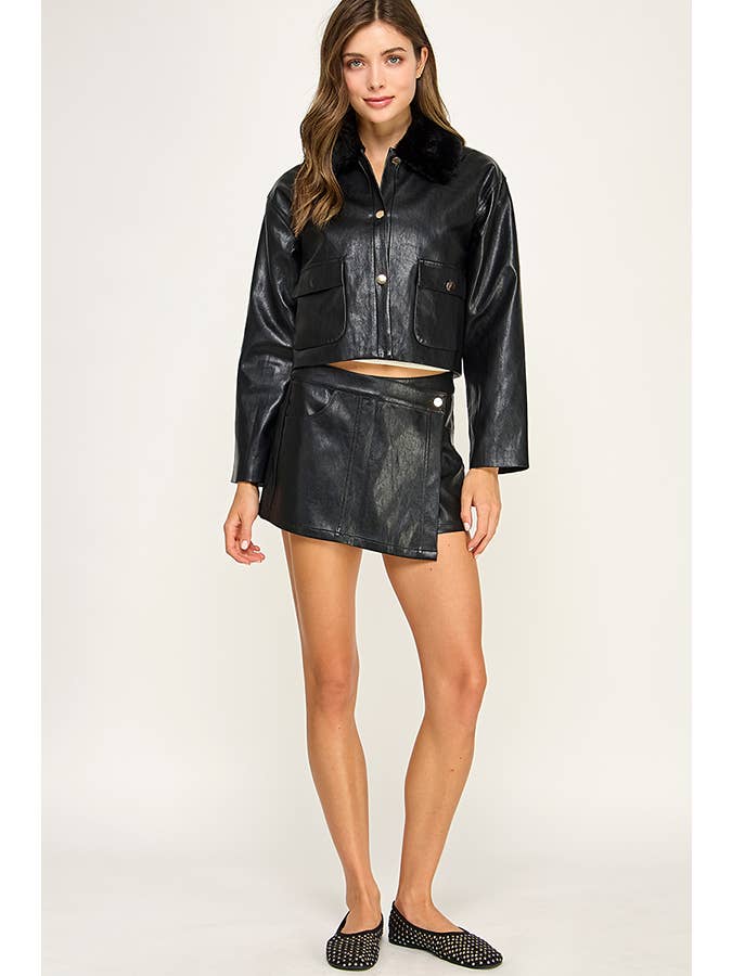 Black LEATHER WRAP MINI SKIRT for wholesale on Faire6