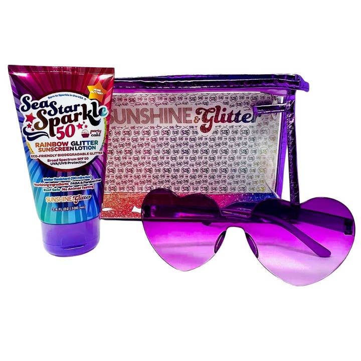 Rainbow Party Cake SPF 50 Travel Ready Gift Set for wholesale by Sunshine & Glitter