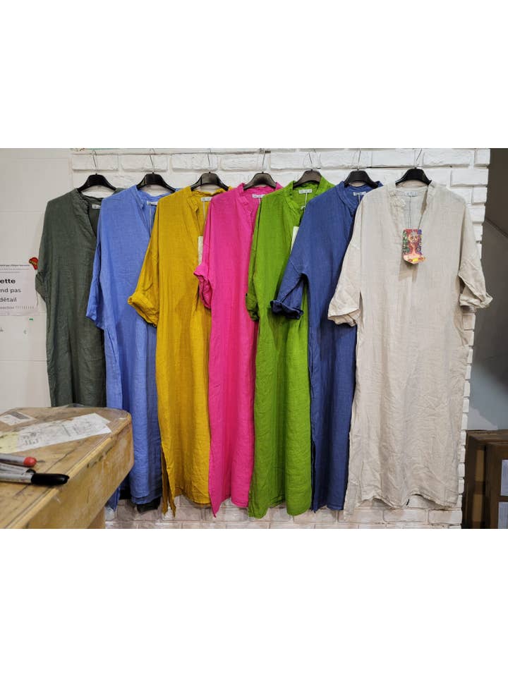 la maison des fibres naturelles – wholesale Klänning - Dam – Lång klänning med tunisisk krage 29340 i 100 % linne6