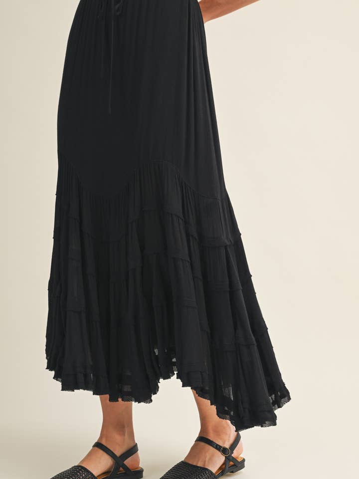 TIE FRONT WAVE TIERED SKIRT for wholesale by Mustard Seed