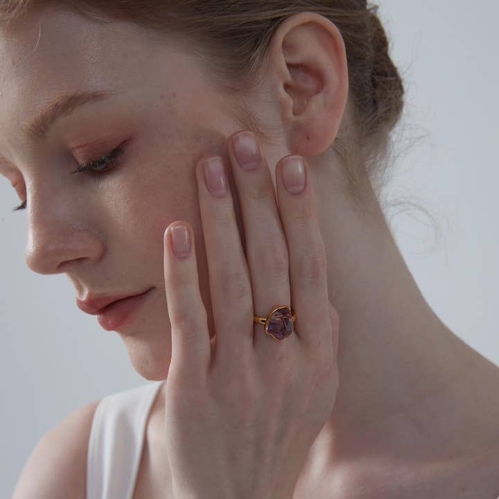 Perimade & Co. LLC - Wholesale Cocktail/Statement Ring - Natural Purple Amethyst Crystal Ring in 925 Sterling Silver1