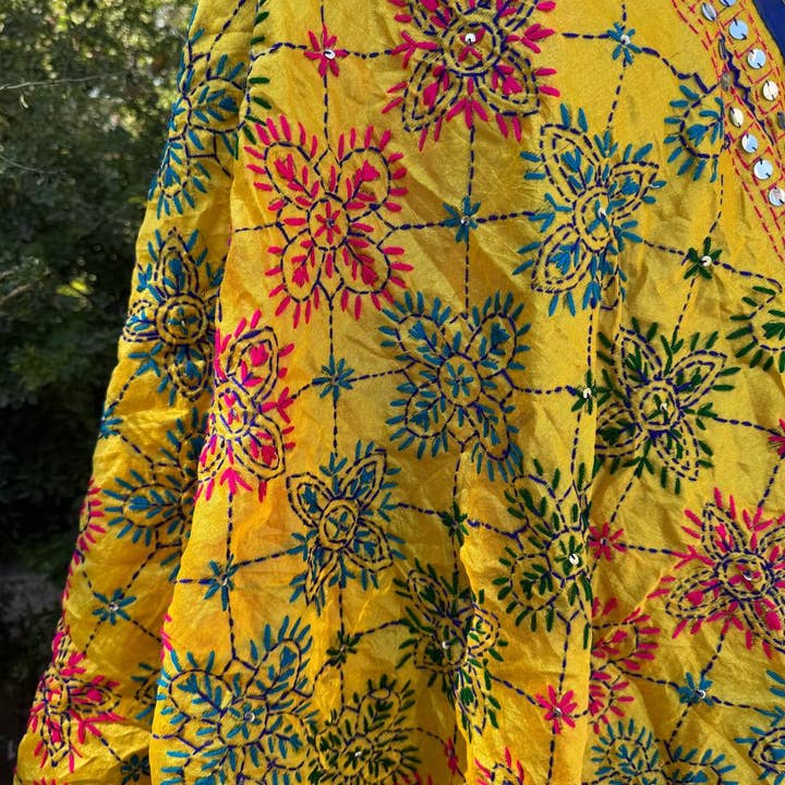 bhavnas boutique - Wholesale Wrap - Women's - Yellow Cotton Phulkari Dupatta Floral Embroidery Dupatta 1