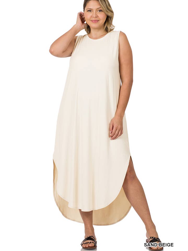 42POPS - Wholesale Dress - Women's - ...SI-22128 Plus Brushed Dty Side Slit Dress With Pockets