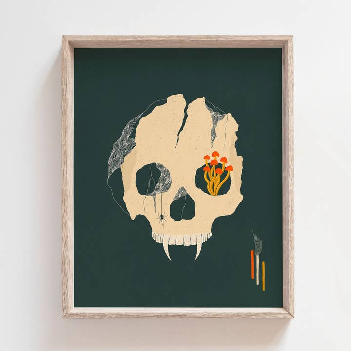 Decayed – Mushroom Skull Botanical Fantasy Art Print for wholesale by Maile Lani Art + Illustration
