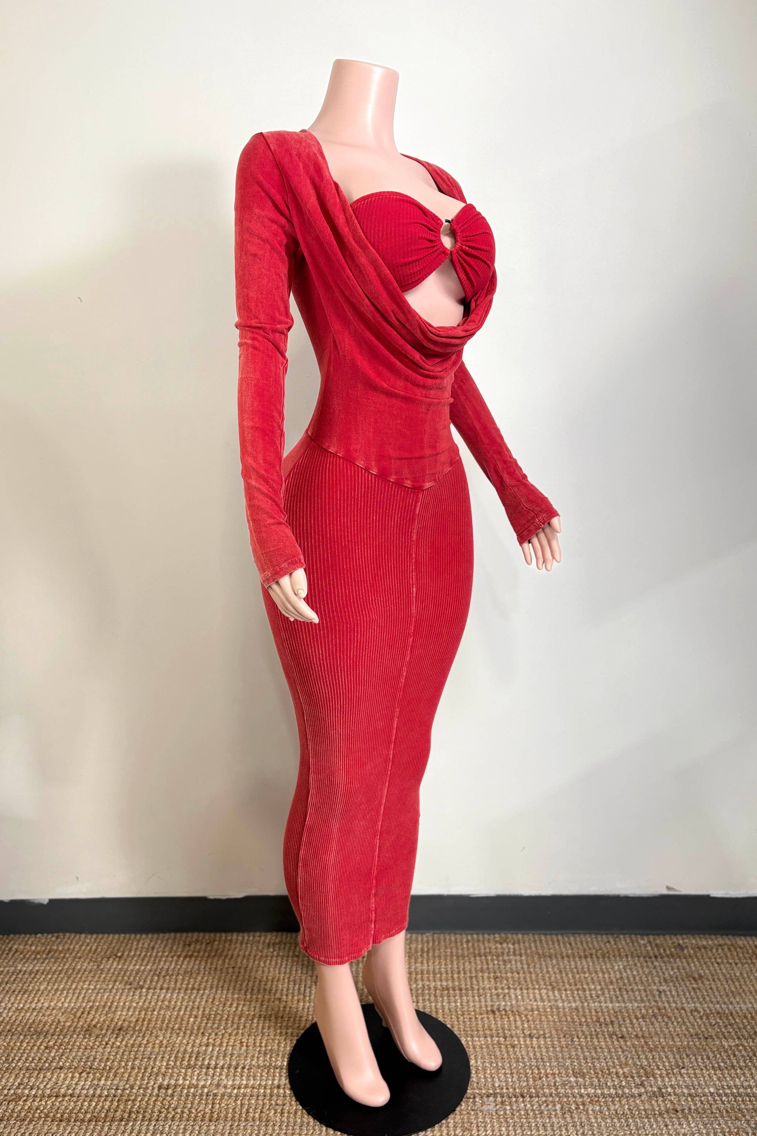 Dalia Studio - Wholesale Dress - Women's - MINERAL WASH FRONT O-RING COWL NECK MIDI DRESS5