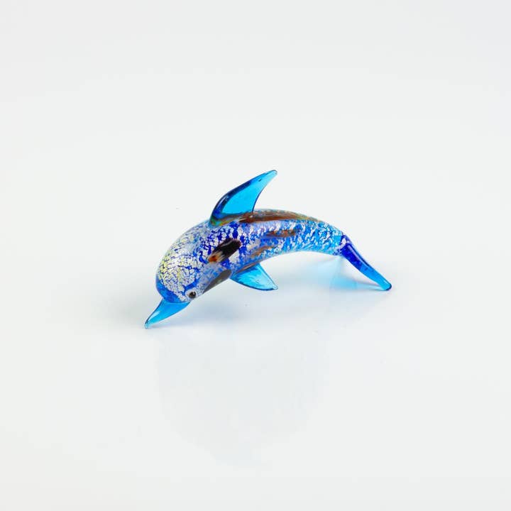 Miniature Glass Dolphin, blue with white flecks, 8cm for wholesale by Nauticalia