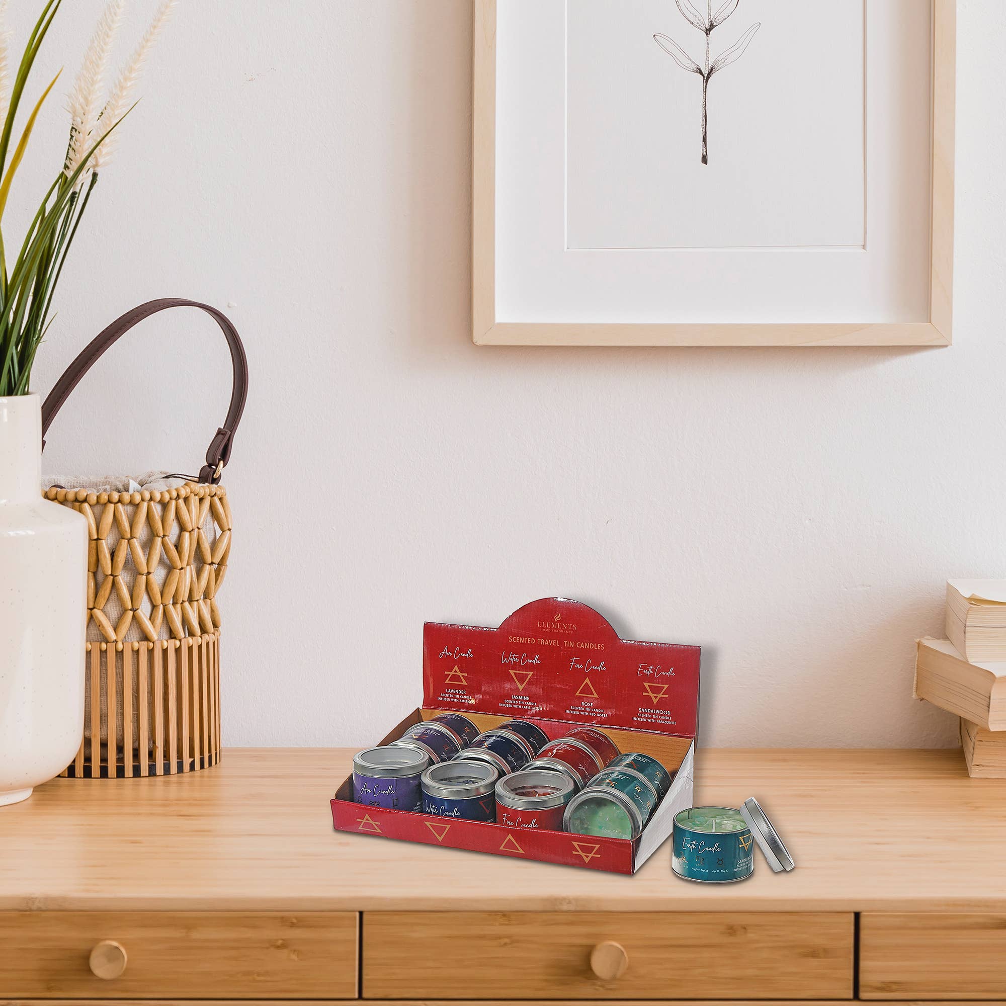 Multi Element Candle In Tin Container 12/Display Assorted for wholesale on Faire1