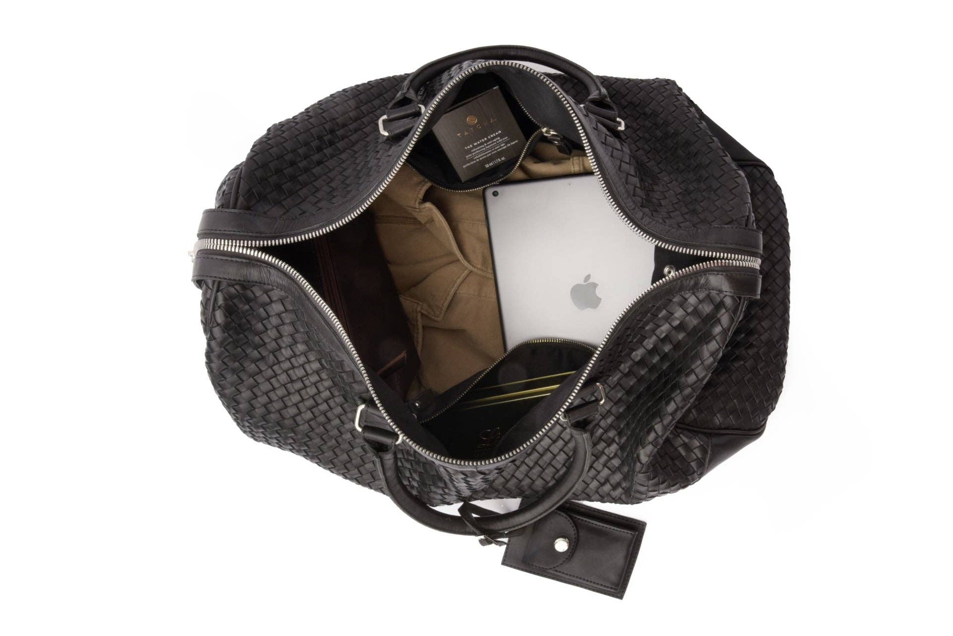 Hides - Wholesale Weekender Bag - Women's - Woven Leather Duffle - Black with Detachable Shoulder Strap10