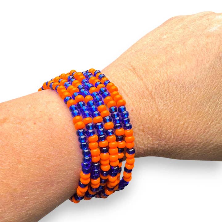 Fish Towne Designs, LLC - Wholesale Jewelry Set - Orange & Royal Blue Game Day Seed Bead Bracelet Stack9