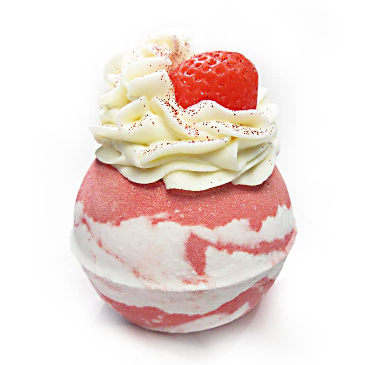 Handmade Strawberry Fizz Cocoa Shea Butter Bath Bomb for wholesale by Heavenly Bubbles