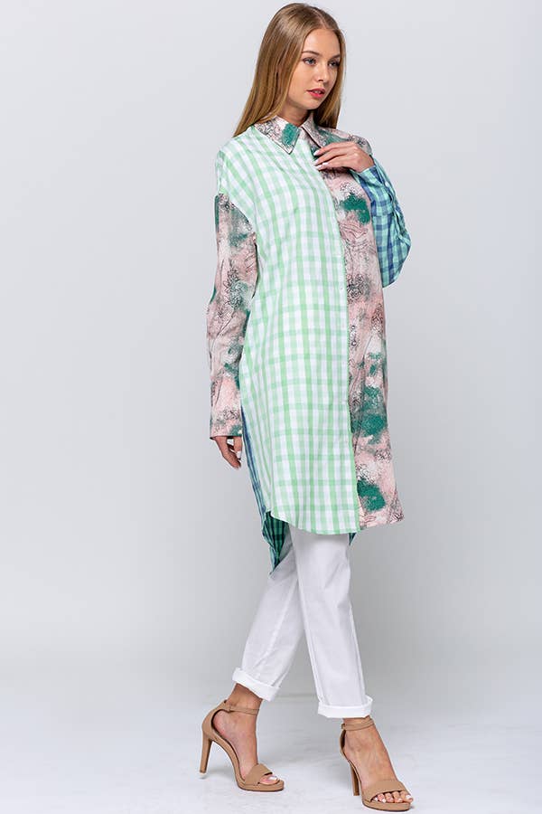 QMP Moda - Wholesale Dress - Women's - PATTERN BLOCKED SHIRT DRESS     9