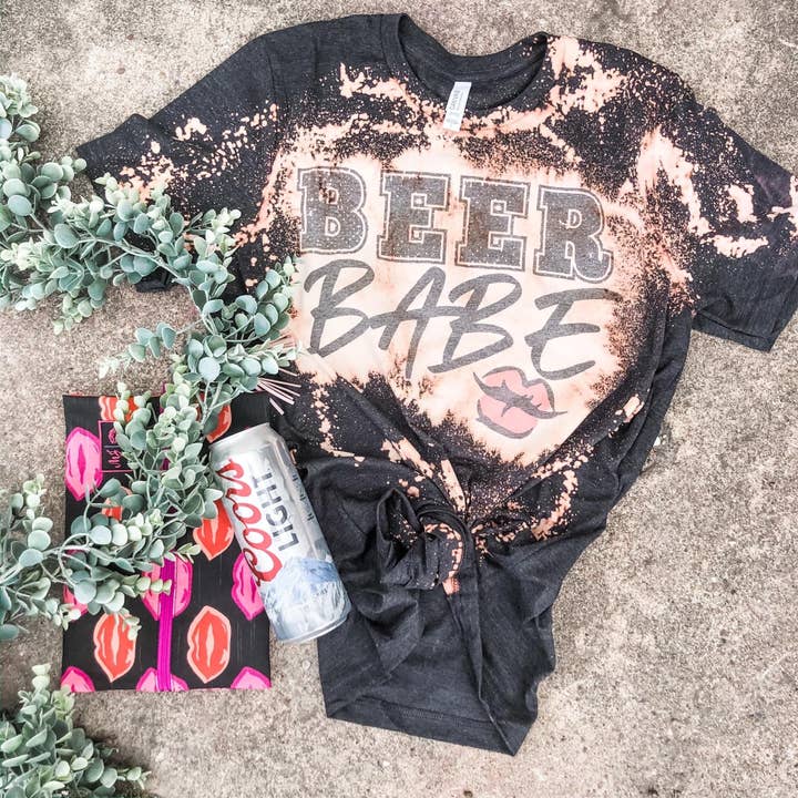 Beer Babe Charcoal Unisex Bleached Bella Tee for wholesale by RR Tees Wholesale