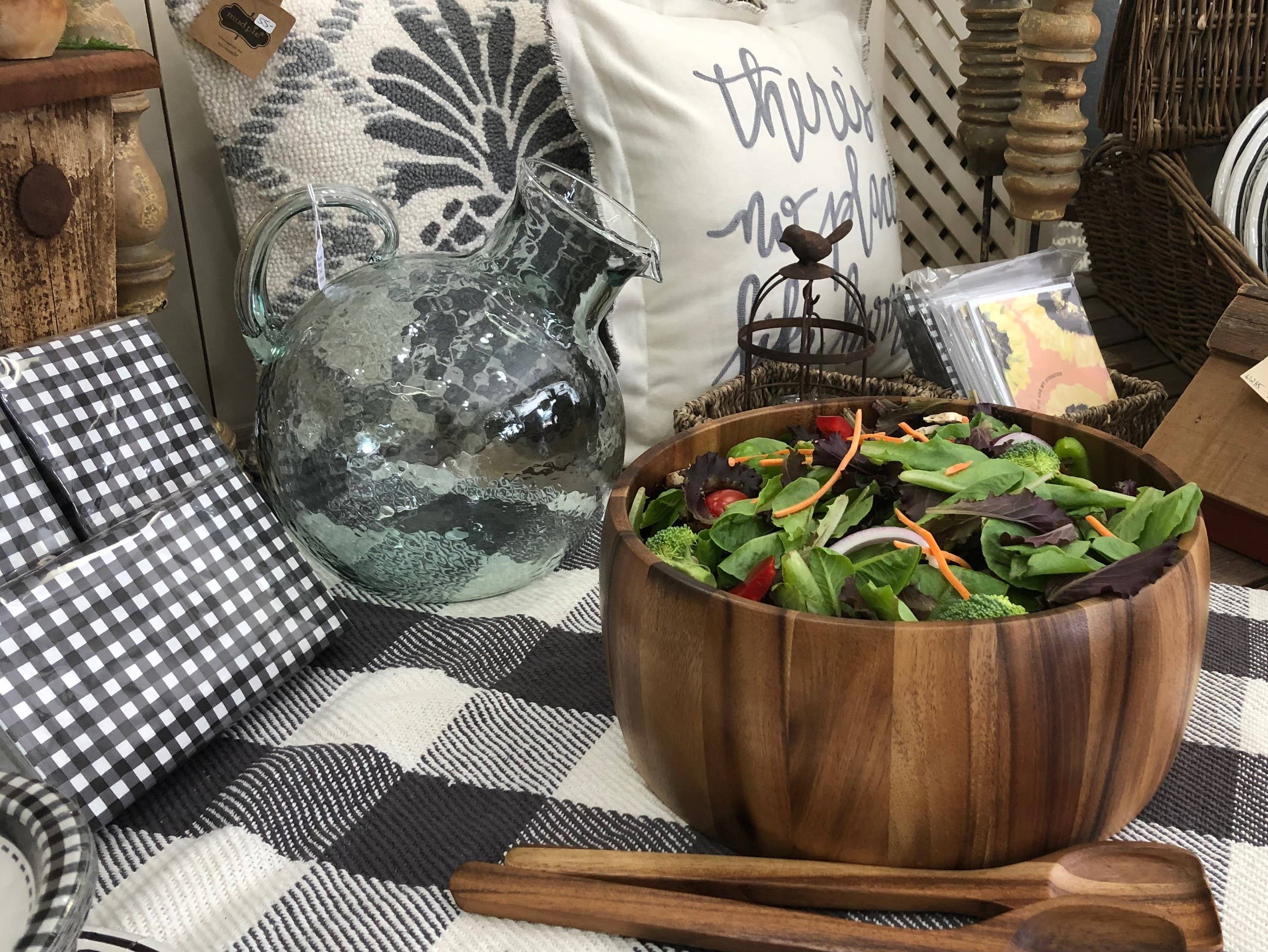 Kalmar Home - Wholesale Serve Bowl - Extra Large Acacia Serving/Salad Bowl with Utensils – 12" 3