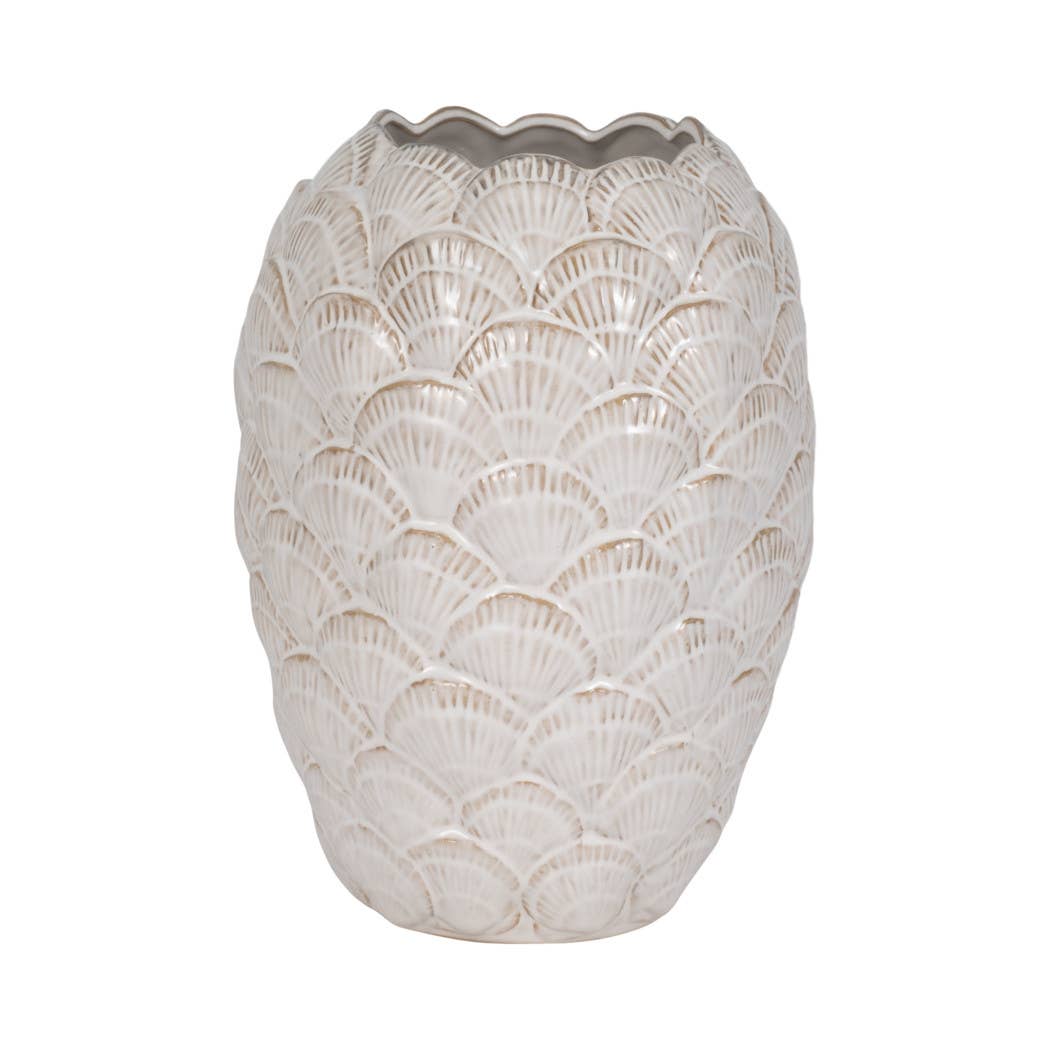 Sagebrook Home - Wholesale Vase - White 13 in. Ceramic Bud Coastal Seashells Pattern Vase4