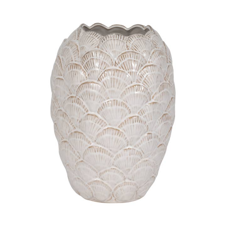 Sagebrook Home - Wholesale Vase - White 13 in. Ceramic Bud Coastal Seashells Pattern Vase4