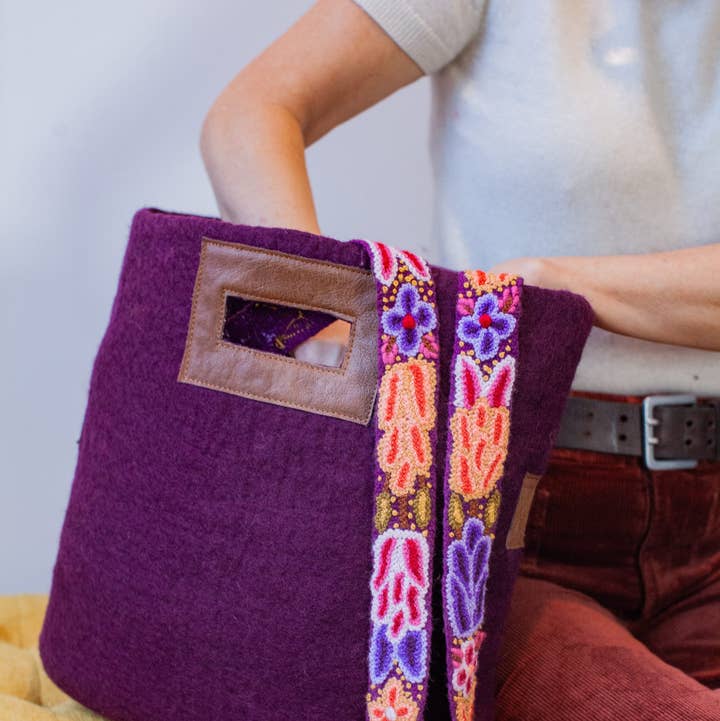 Fibres of Life - Wool & Felt - Wholesale Tote Bag - Women's - Felt & Leather Tote w/ Strap | Crossbody Bag | Wool Tote Bag11