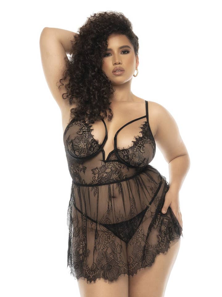 nattlinne nr Selma stor storlek, i spets, med ar -MAL7550XBLK för wholesale av Mapalé