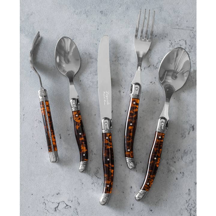 French Home - Wholesale Flatware Set - Laguiole Connoisseur 20pc 18/10 SS Tortoise Flatware Set4