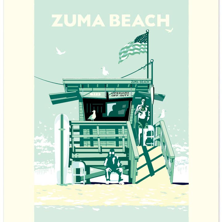 Landmark CA | Lifeguard Stand Zuma Beach Giclee Print for wholesale by Legendary Landmark Art Prints