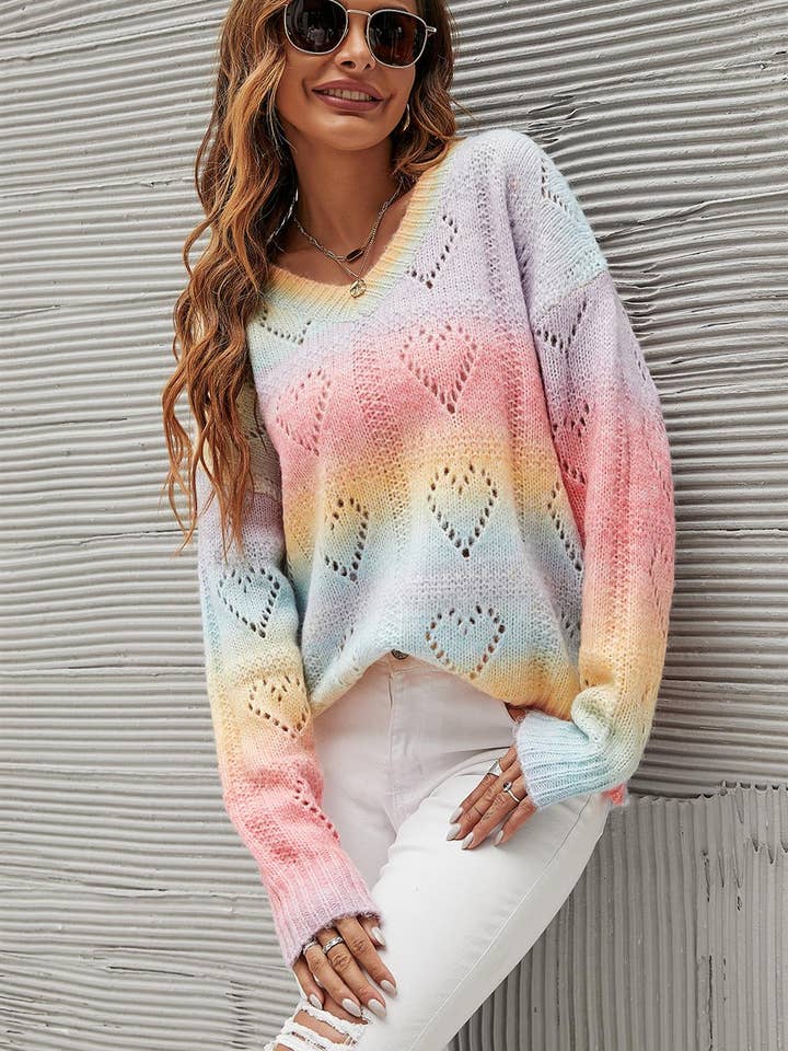 FS Collection (Germany) - Wholesale Knit Sweater - Women's - Heart Jumper Top In Pink Blue Yellow Rainbow2